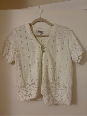 White Knit Short-Sleeve Cardigan